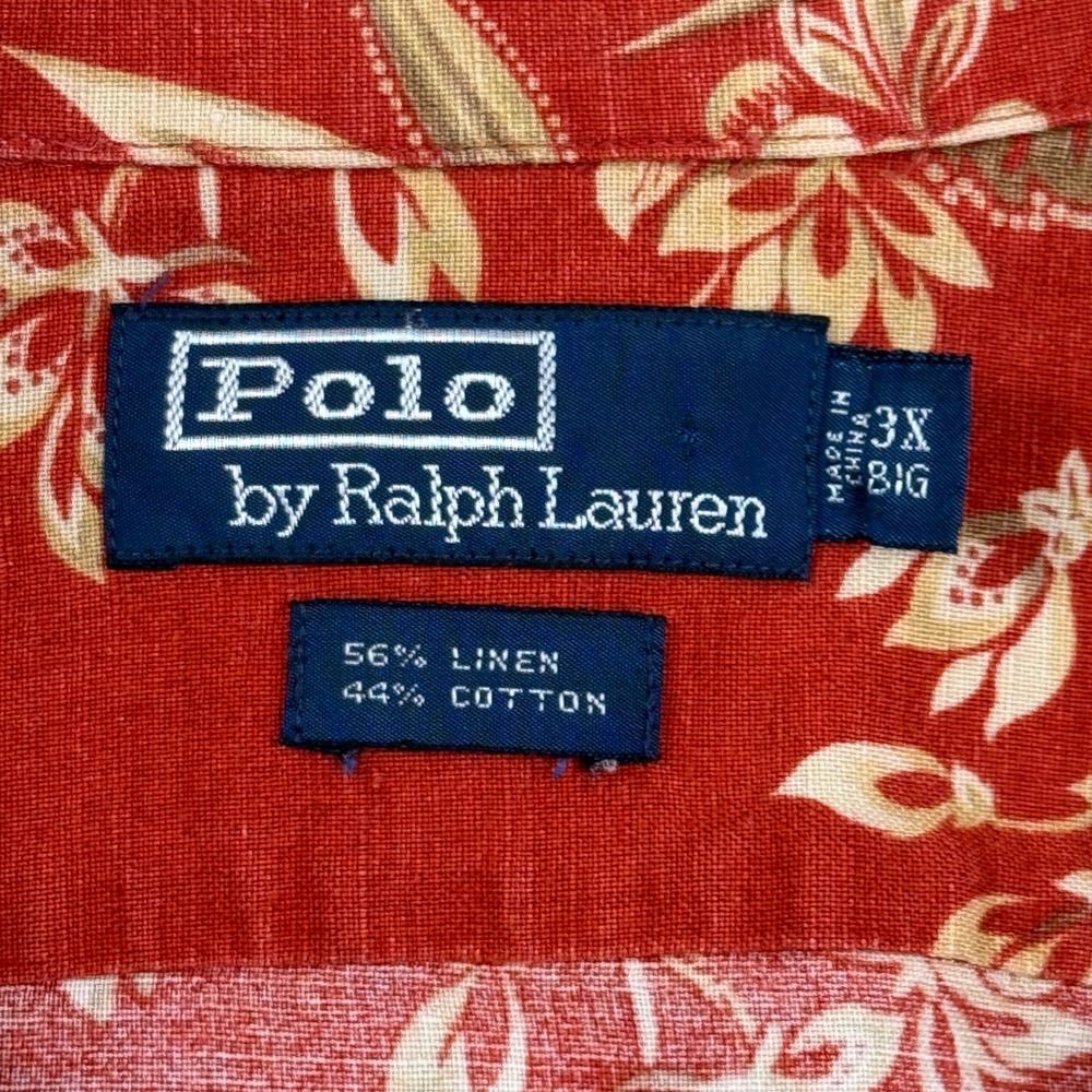 Vintage Polo Ralph Lauren Shirt Mens 3X Big Linen Cotton Floral Camp Hawaiian - Picture 6 of 7